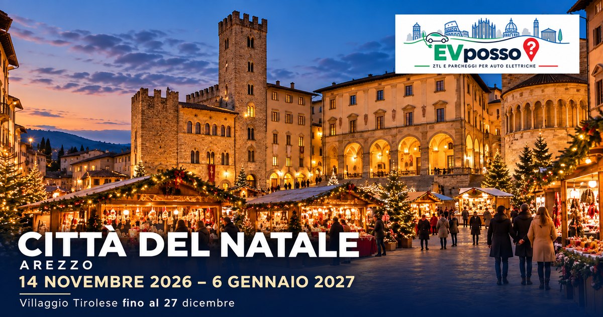 Copertina EVposso con illustrazione generata: CITTÀ DEL NATALE, AREZZO. 14 NOVEMBRE 2026 – 6 GENNAIO 2027. Villaggio Tirolese fino al 27 dicembre.