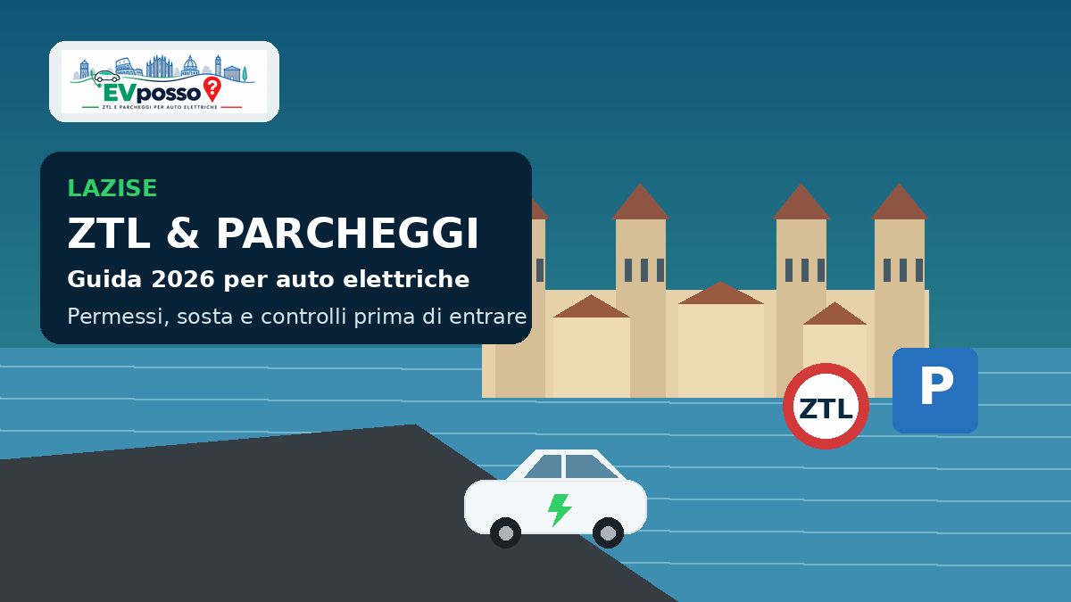 Auto elettrica a Lazise vicino al lago con indicazioni ZTL e parcheggio