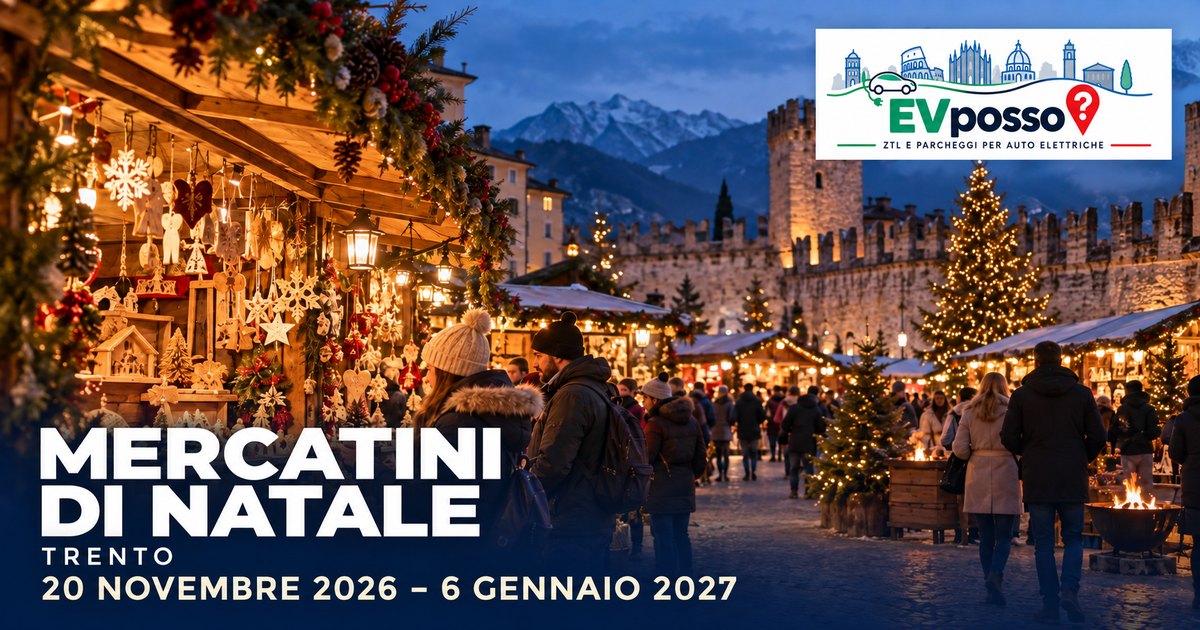 Copertina EVposso con illustrazione generata: MERCATINI DI NATALE, TRENTO. 20 NOVEMBRE 2026 – 6 GENNAIO 2027.