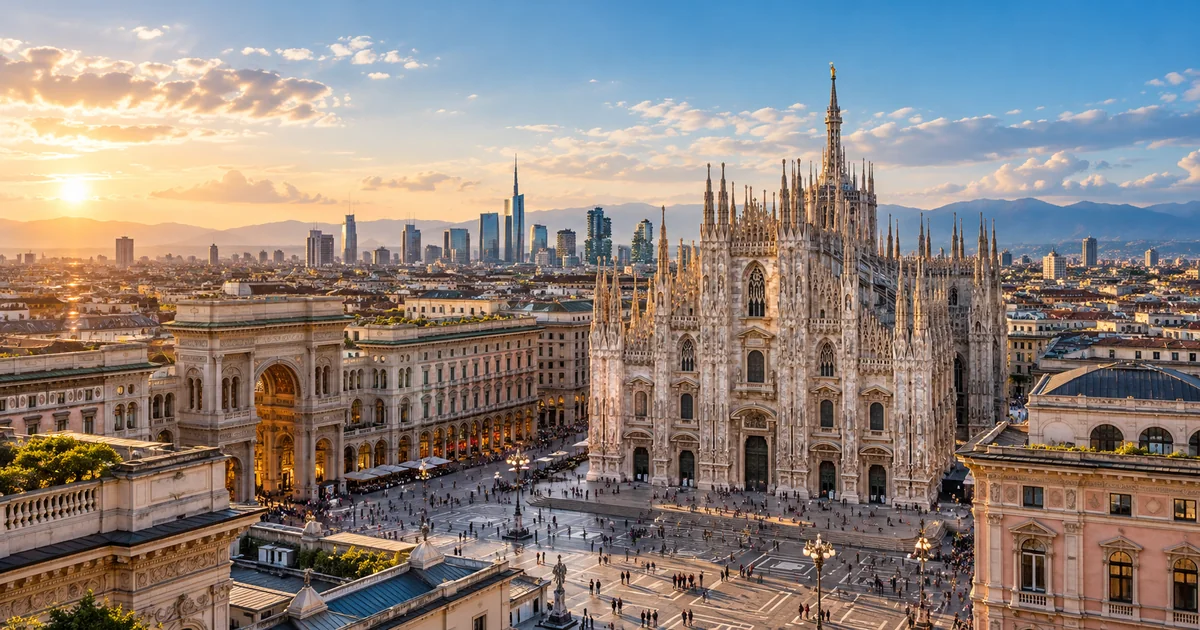 Duomo di Milano e profilo delle Alpi - Lombardia