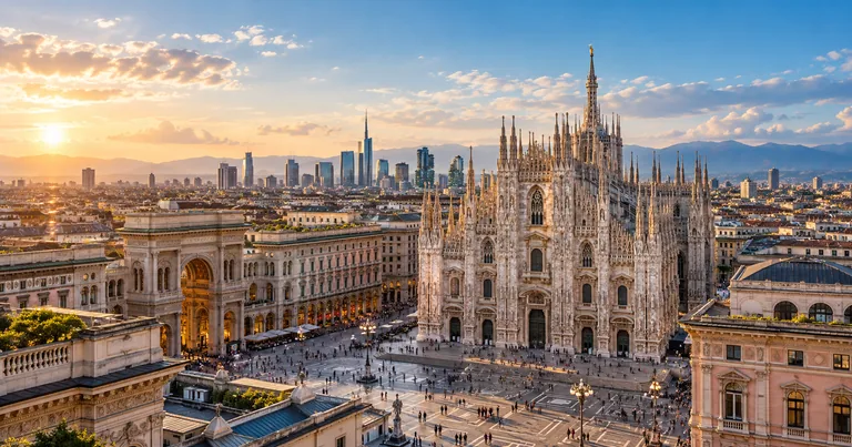Duomo di Milano e profilo delle Alpi - Lombardia